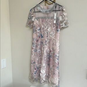 ❤️ TAHARI ❤️ Multicolored Embellished Ruffled Knee-Length Gown